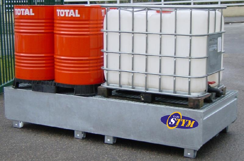 Bac de rétention en acier galvanisé - stockage 3 cuves de 1000L ou 12 fûts de 200L - construction solide et étanche_0