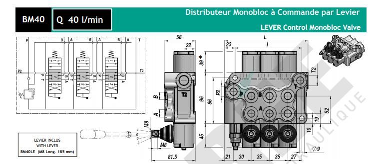 Bm40818 - distributeur hydraulique - perée - monobloc q 40 l/min_0