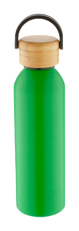 Bouteille en aluminium - 600 ml - couvercle en bambou - couleur verte - 150 g_0