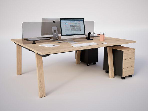 Bureau bench 2 personnes en bois aspect chêne vieilli_0
