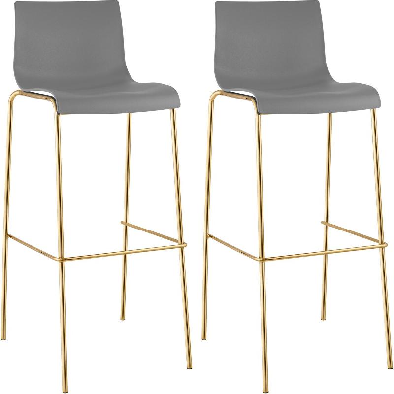 CLP Lot de 2 Tabourets de Bar Hover en Plastique, Pieds Or Gris - gris plastique 327600_0