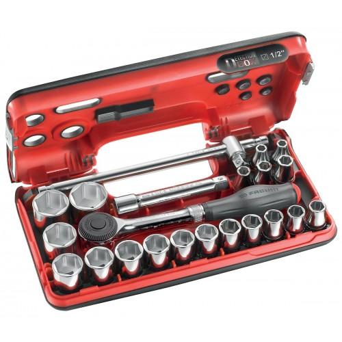 COFFRET DE CLÉ À CLIQUET MANCHE ROTATIF AVEC DOUILLES 1/2'' 6 PANS DBOX FACOM