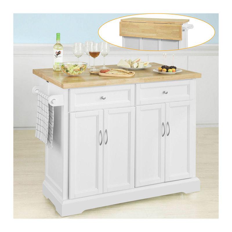 SOBUY - DESSERTE SUR ROULETTES MEUBLE DE CUISINE DE SERVICE ROULANT EN BOIS AVEC PLANS DE TRAVAIL RABATTABLE FKW71-WN ®