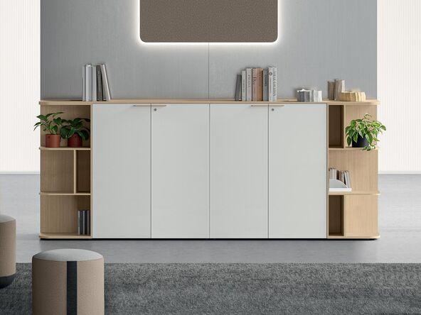 Ensemble d'armoires Giorno avec angles avec portes battantes et poignées bois_0