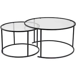 Ensemble de 2 tables gigognes rondes en métal et verre Auruma noir avec verre transparent Hanah Home - 8684283511686_0