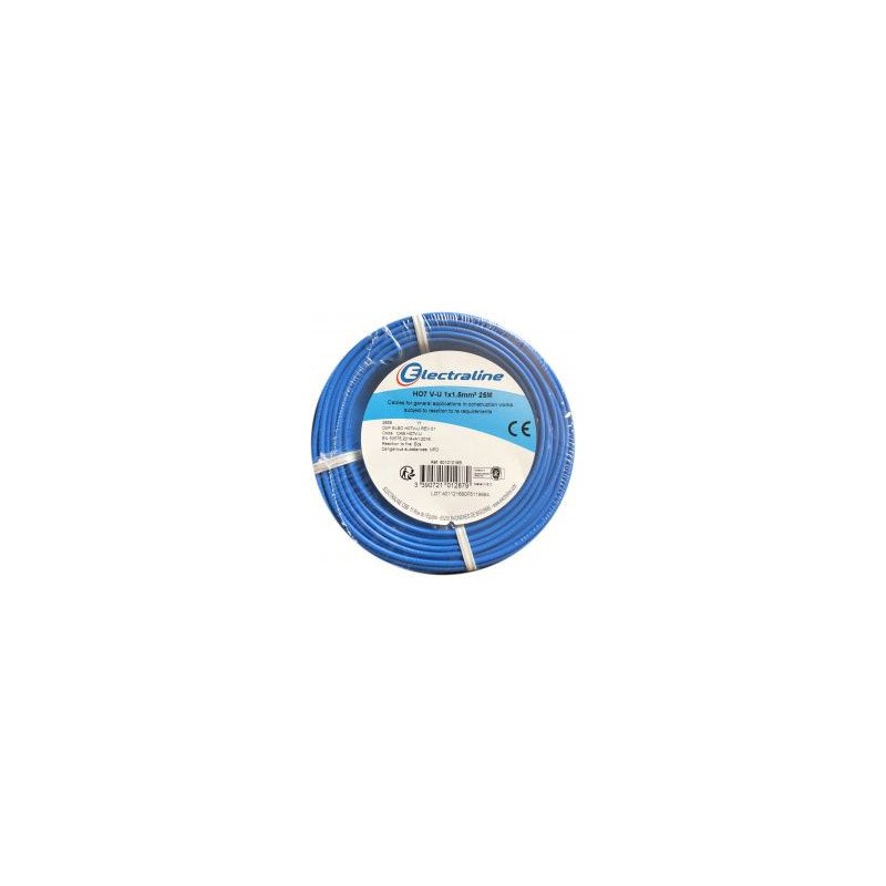 CÂBLE D’INSTALLATION H07V-U 25 M 1.5MM² BLEU AVEC ISOLANT EN PVC - FILS & CÂBLES - 60101018B