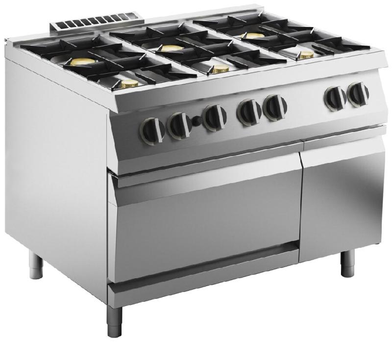 KBS Gastrotechnik KBS Cuisinière à gaz 6 brûleurs avec four à gaz 44 kW 1200x730x900 mm Allumage piézoélectrique flamme pilote - 10421408_0