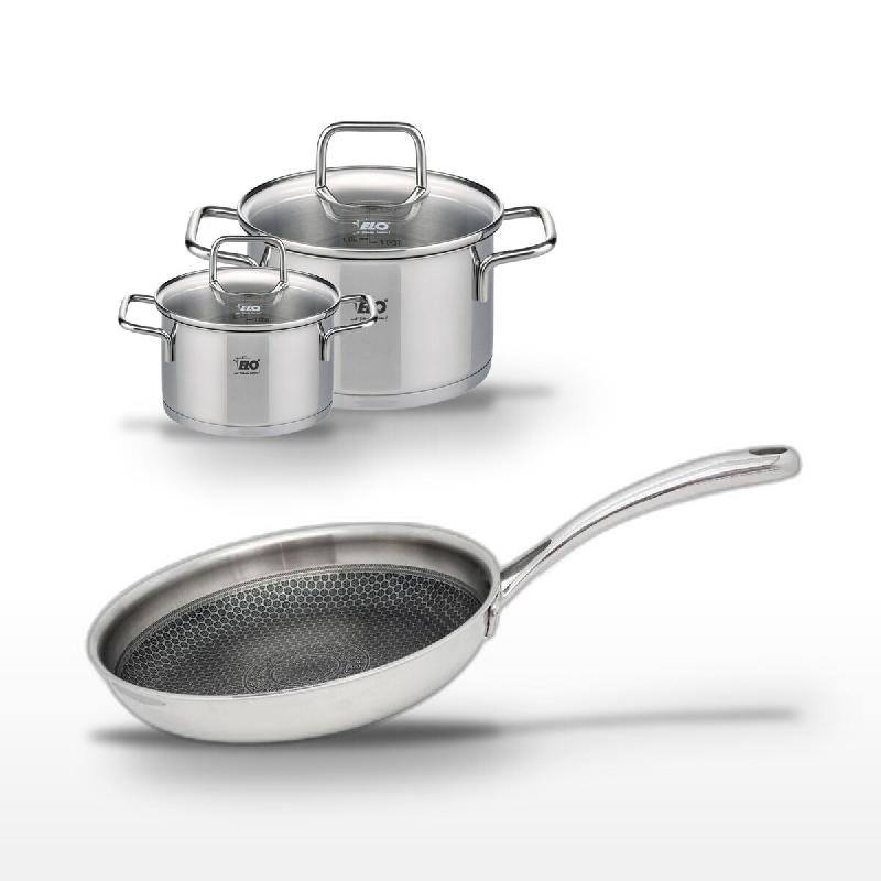 Lot Poêle 24cm & Faitouts 14/20cm Elo Relief Evolution - gris inox 3176239954487_0