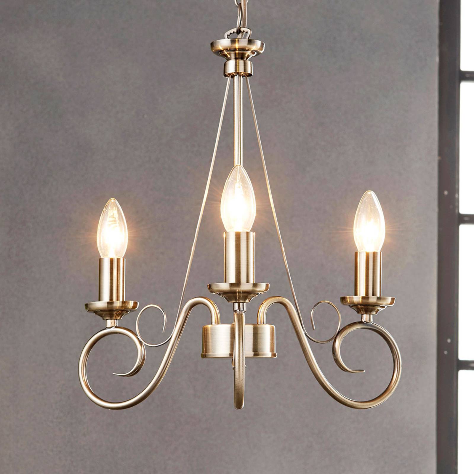 LINDBY LUSTRE MARNIA, 3 LAMPES, Ø 40 CM, LAITON VIEILLI, E14