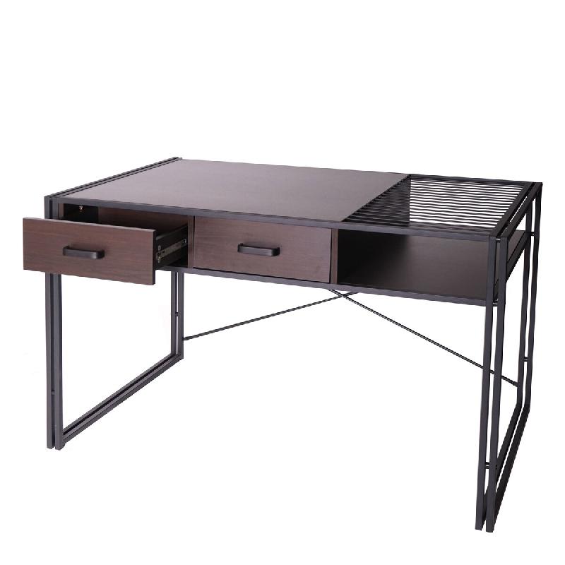 Mendler Bureau HWC-H91, Table de bureau Table d'ordinateur, Industrial 76x120x70cm ~ brun foncé - marron Bois massif 74456+74457_0
