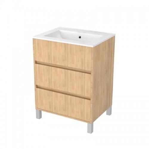 MEUBLE DE SALLE DE BAINS SUR PIEDS - 60 CM - 3 TIROIRS - BOIS - ATOS AURLANE