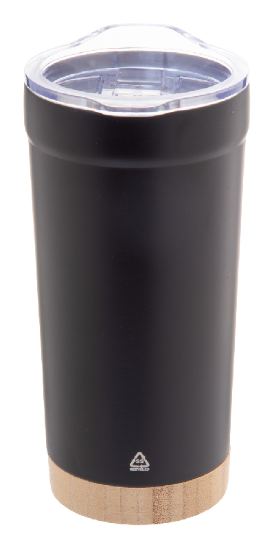 Mug thermos - Isotherme double paroi en acier inoxydable recyclé - Base en bambou - 600 ml_0