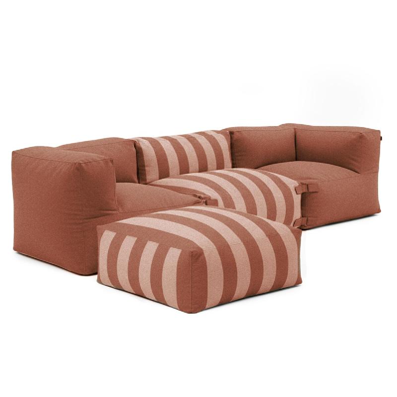 Oviala Business Canapé d'angle rayé de jardin modulable 4 places terracotta - marron polyester 115062_0