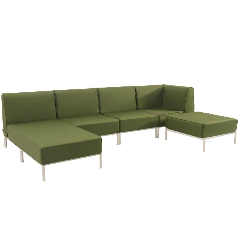 Oviala Business Salon de jardin bas modulable uni 5 places vert kaki Oviala 360 x 153 x 78 cm - vert polyester 115932_0