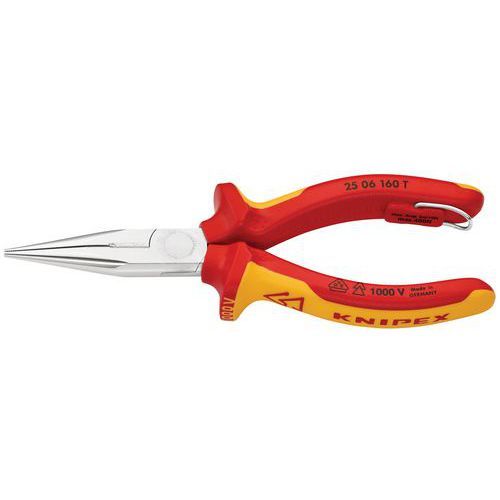 PINCE À BECS DEMI-RONDS 160MM AVEC TRANCHANT ISOLÉE 1000V - ANTICHUTE - KNIPEX