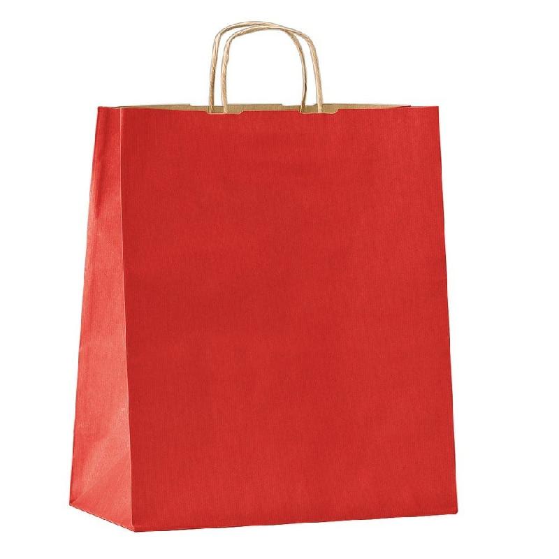 Sac kraft vergé rouge poignées torsadées 32+12x41cm - par 50_0