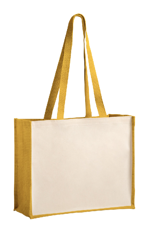 Sac shopping en jute laminée et coton laminé - anses longues - couleur jaune - 185 gr_0