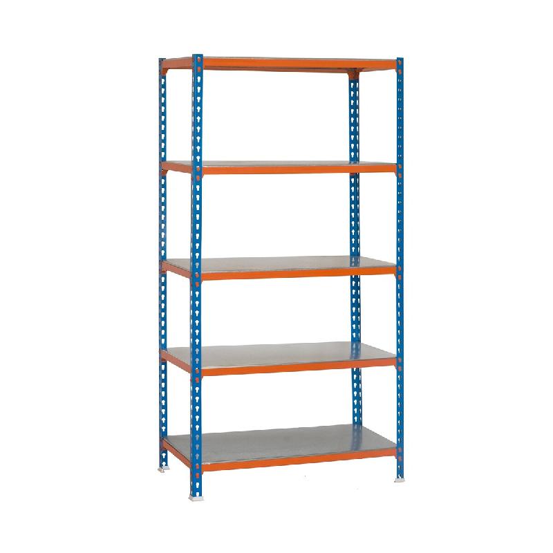 SimonRack Rayonnage métallique, 2000x1100x600 mm, 5 niveaux, tablette métallique, 180 kg au point de flexion, Bleu/Orange/Galvanisé - Simonclick -_0