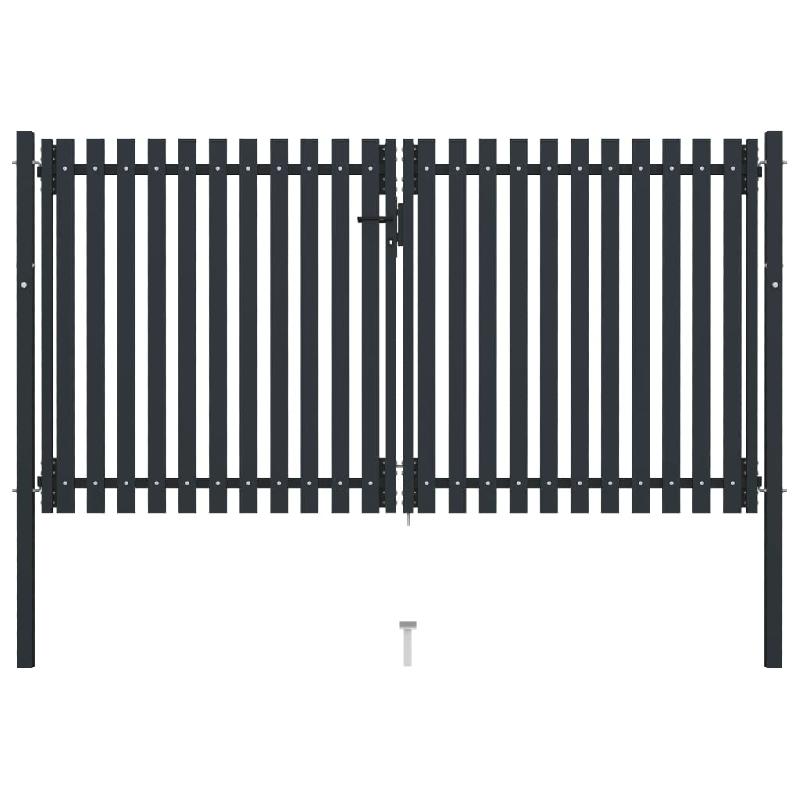 Vidaxl portail de clôture à double porte acier 306x200 cm anthracite 146353_0