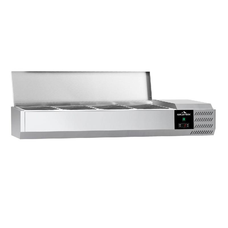 Vitrine à ingrédients réfrigérée 1200x395mm (4x GN1/3) avec couvercle inox PREMIUM - GOLDINOX - gris inox 3701770828906_0