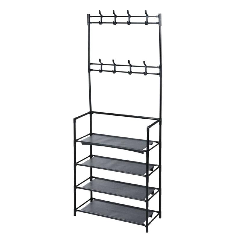 WellHome - Portant à vêtements avec structure en fer finition noire et 4 étagères de rangement 155cm - WH15352_0
