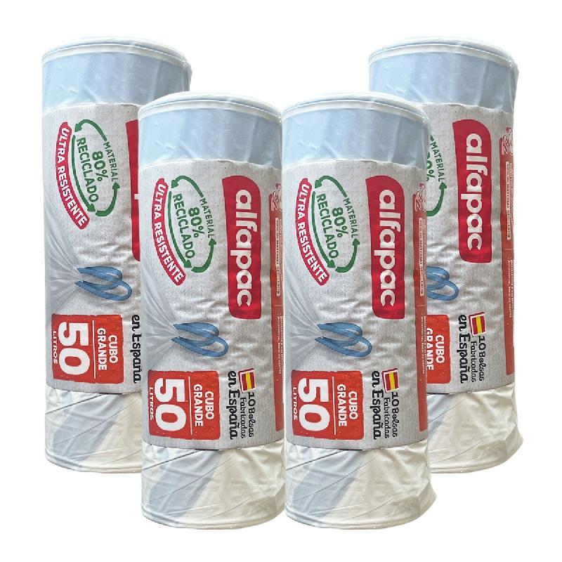 Alfapac - Sacs poubelle à fermeture automatique 50 L 68 x 75 cm, 4 rouleaux x 15 unités (80 % recyclés) - blanc PK6961_0