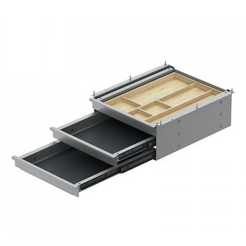 BLOC DE 3 TIROIRS ACIER ET BAMBOU TRI GRIP STEELFORCE - ARGENT HETTICH