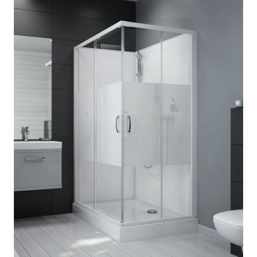 CABINE DE DOUCHE 120X90 CM IZIBOX 2- ACCÈS D'ANGLE PAR PORTES COULISSANTES SÉRIGRAPHIÉES LEDA