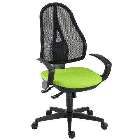 CHAISE DE BUREAU HOLLY TISSU ET MAILLE VERT - DOSSIER HAUT ACCOUDOIRS - MÉCANISME SYNCHRONE - PIEDS NOIR