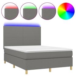 Décoshop26 - Lit LED avec sommier, tête de lit réglable, matelas 140x200 cm et surmatelas - tissu gris foncé TDL0208352_0