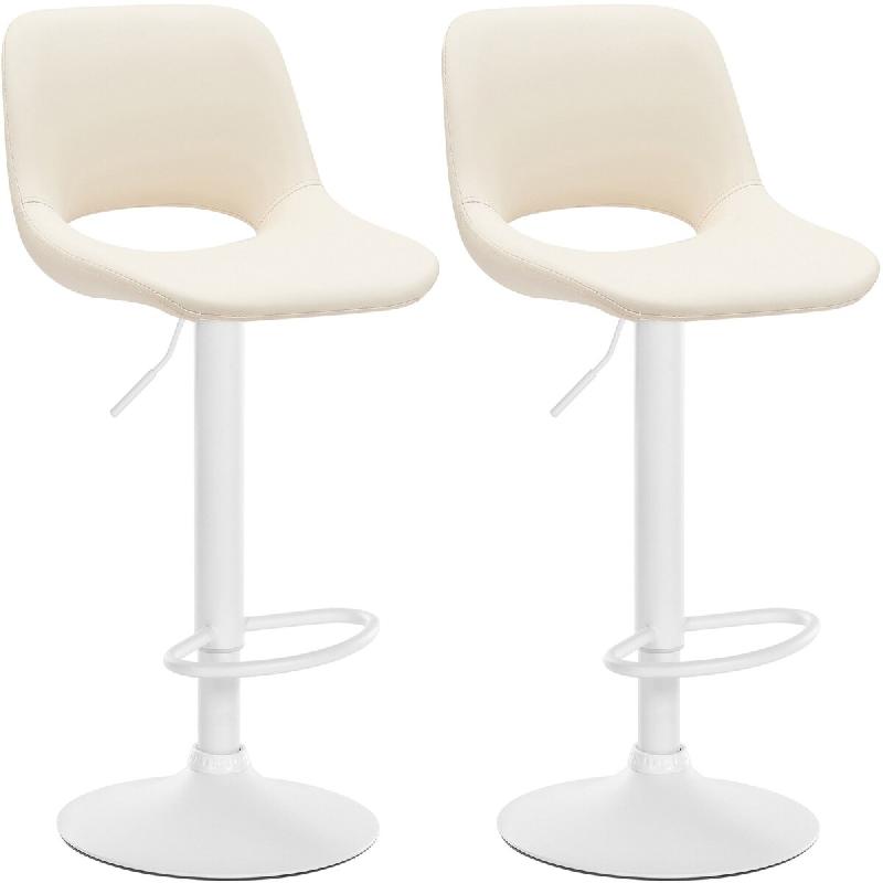 Décoshop26 - Tabourets de bar chaises haute x2 avec repose-pieds en PVC crème piètement métallique blanc 10_0004071 - beige métal 3000251915587_0