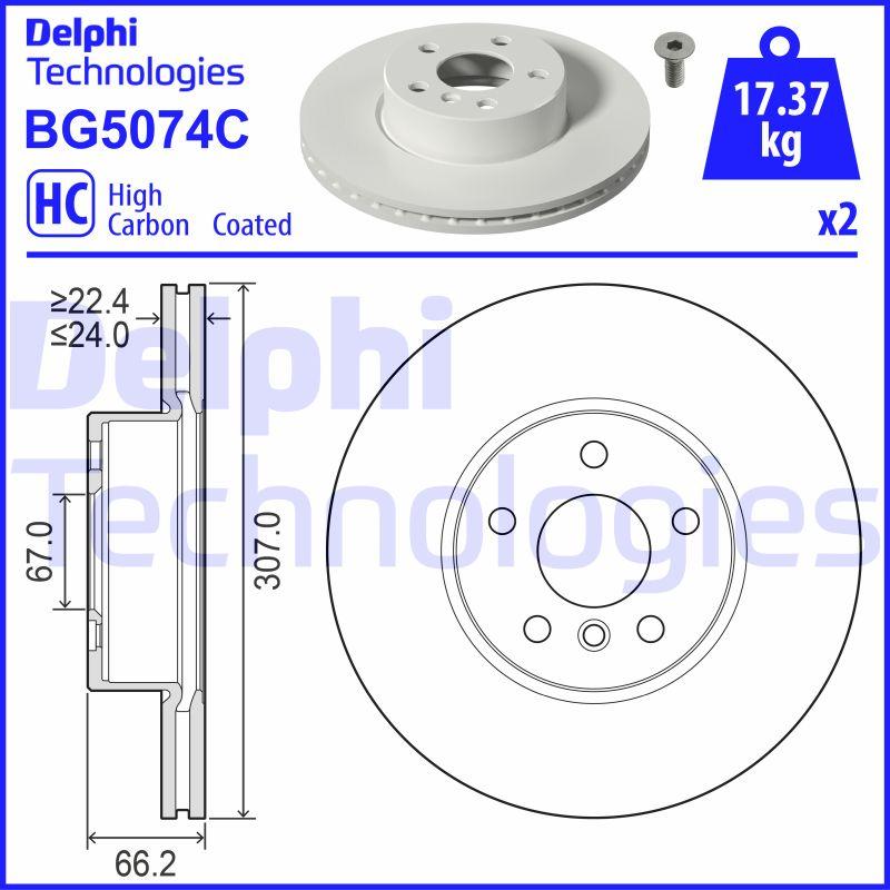 Disque de frein ventilé Delphi BG5074C - boîte de 2 disques - montage avant_0