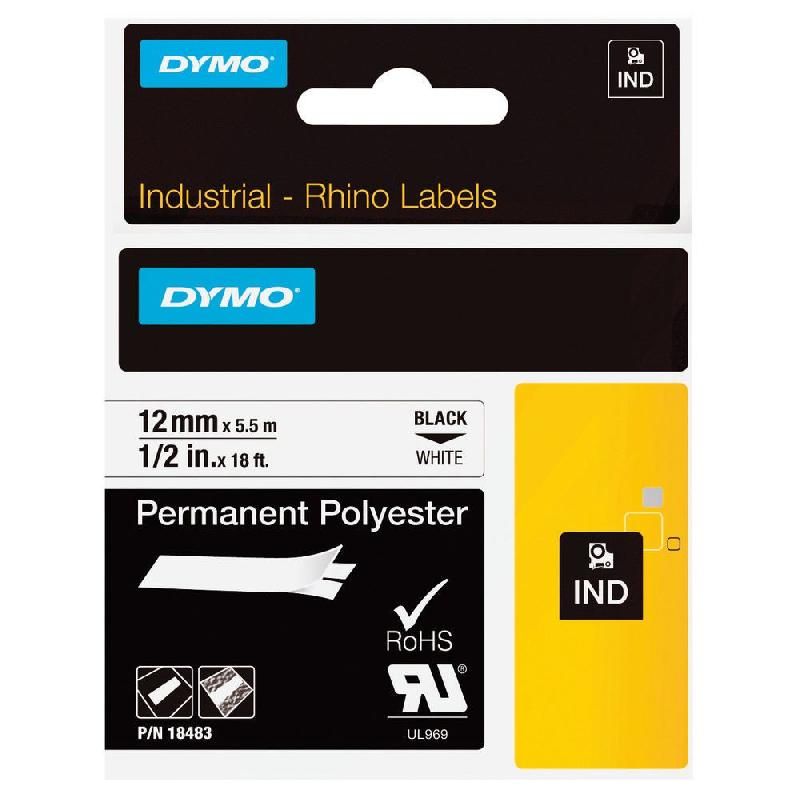 DYMO RUBANS TITREUSE DYMO RHINO - ÉCRITURE NOIR / FOND BLANC - 12 MM X  LONGEUR 3,5 M - POLYESTER - MODÈLE 18490