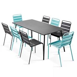 Oviala Business Ensemble table de terrasse et 8 chaises en métal gris et turquoise - bleu acier 109272_0