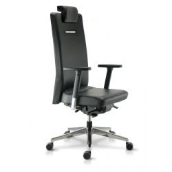 Fauteuil de direction en cuir K02 avec têtière et piètement en aluminium poli – Sokoa_0