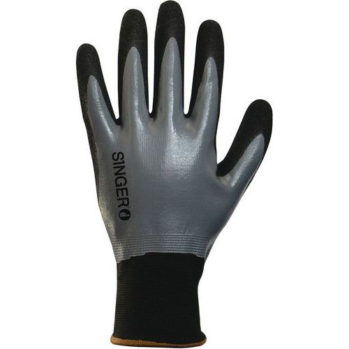 GANTS DE MANUTENTION DE PROTECTION NYLON JAUGE 15 DOUBLE ENDUCTION NITRILE - SINGER SAFETY
