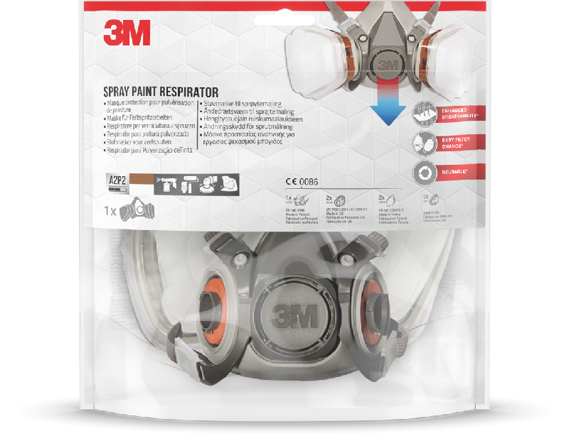 Masque de protection réutilisable 3M - A2P2 - Pour peinture et vernis - Soupape expiratoire et filtres inclus_0