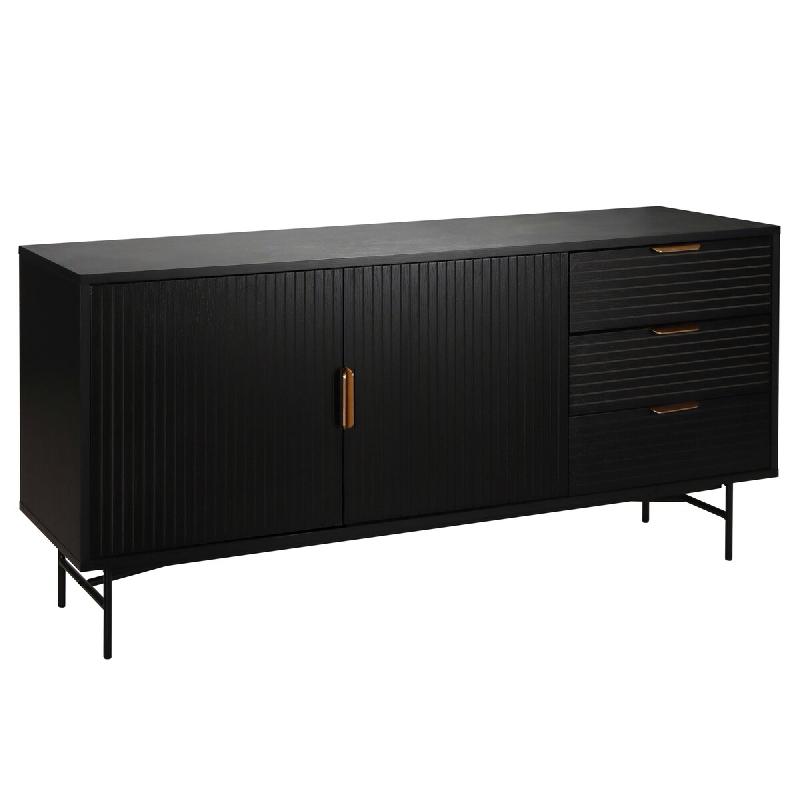Oviala Business Buffet 2 portes et 3 tiroirs en mélaminé et acier 160 cm noir - noir Bois massif 113628_0