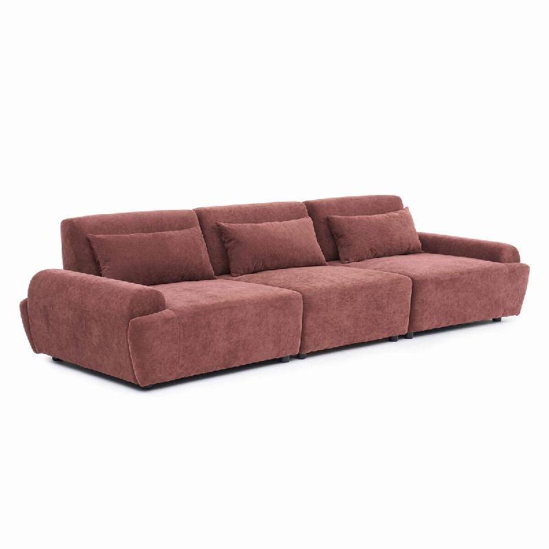 Oviala Business Canapé modulable 3 places dossier ajustable 303 cm rouge brûlé - rouge polyester 115462_0
