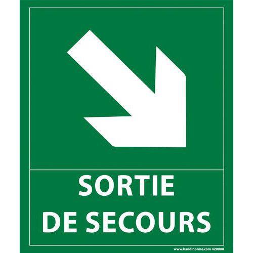 PANNEAU SORTIE DE SECOURS FLÈCHE BAS DROITE 300X250MM PVC