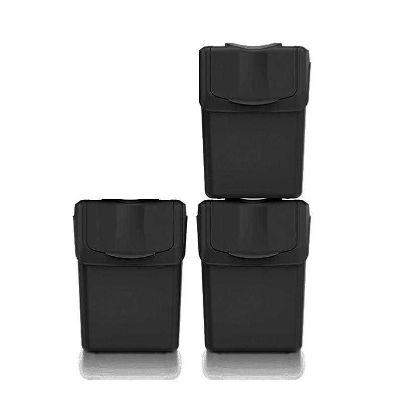 Set de 3 Poubelles Keden Sortibox - 100% plastique recyclé, noir, 60L - noir plastique ZA5661_0