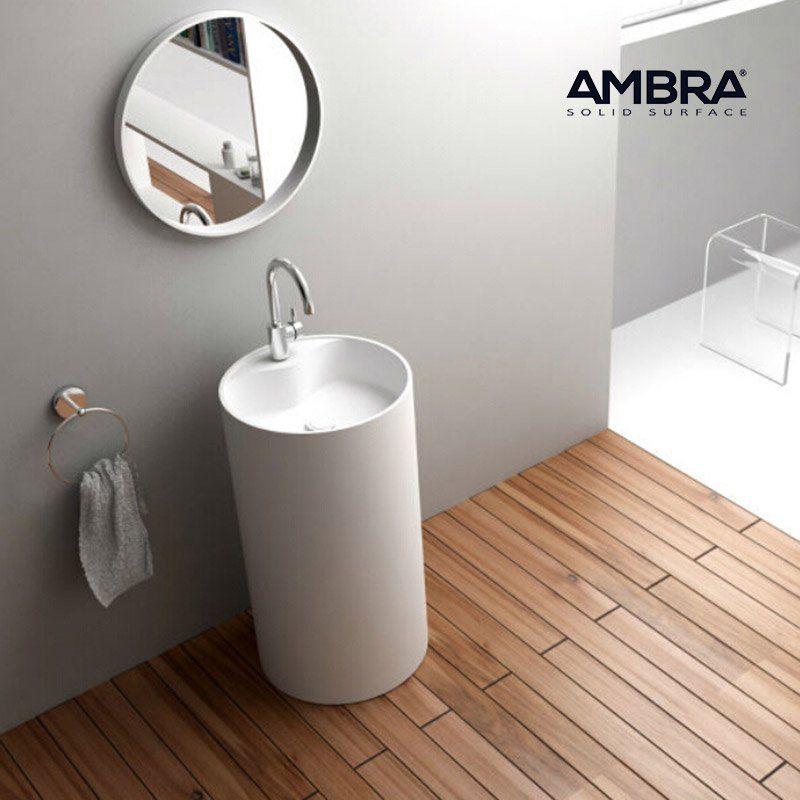 Vasque Sur Pied Colonne En Solid Surface Bianca Ambra