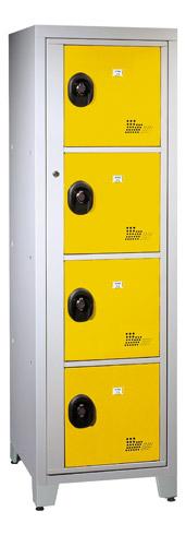 VESTIAIRE VISITABLE LDÉAL COLLÈGE - 1 COLONNE 4 CASIERS MONOBLOC GRIS JAUNE