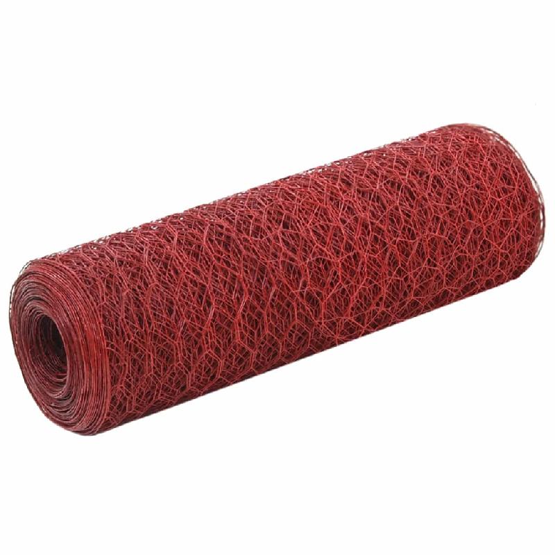 Vidaxl grillage acier avec revêtement en pvc 25x0,5 m rouge 143297_0