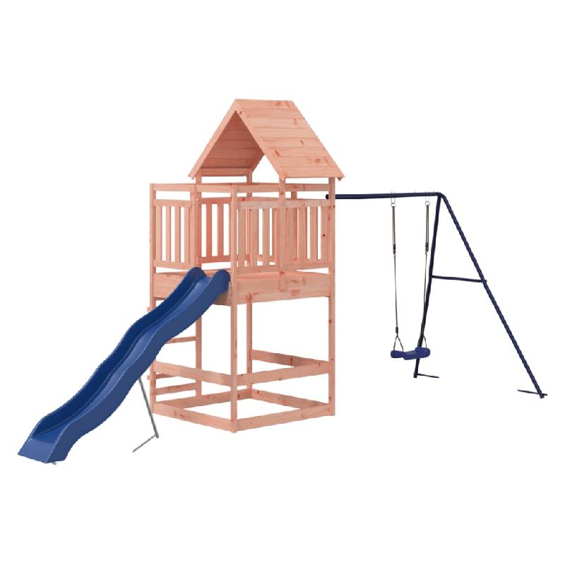 Aire de jeux d'extérieur en bois massif de douglas - Balançoires, toboggan ondulé, portiques robustes - 482 x 206 x 264 cm - Réf. 02_0004682_0