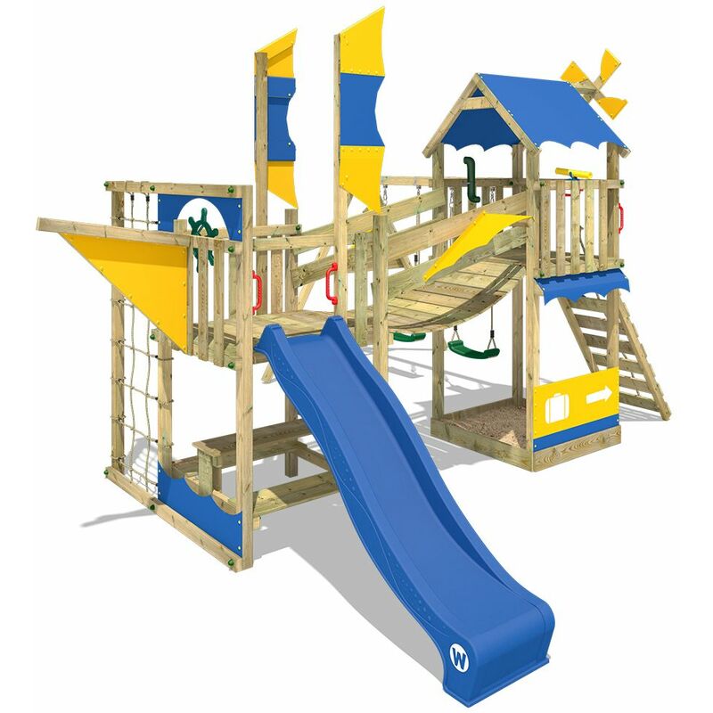 Portique En Bois Wickey TurboFlyer Avec Toboggan, Balançoire, Bac à Sable - Aire De Jeux Jardin Enfant