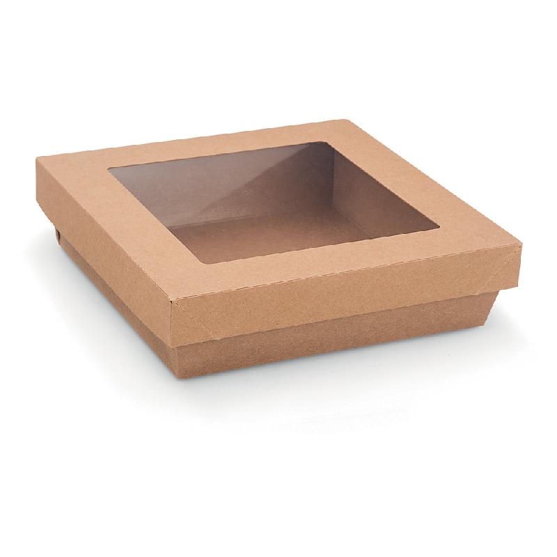 Boîte en carton carrée 150cl couvercle à fenêtre Kraft brun - lot de 40_0