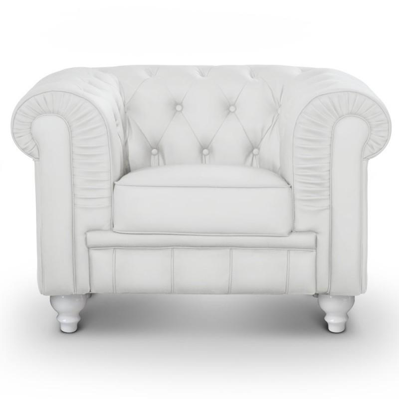Fauteuil design Chesterfield 110cm blanc - Paris Prix - Style cosy & élégant, design anglais_0