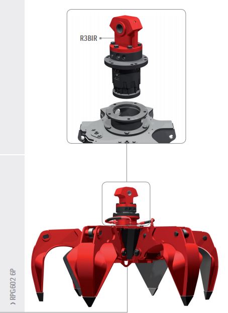 Grappins pour pelles et chargeurs RPG602 5P Rozzi - versions RP et RV avec vérins intégrés ou externes_0