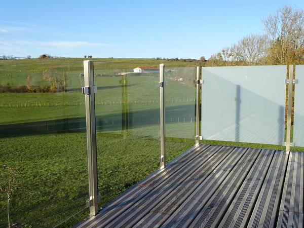 Garde-corps inox - verre 44.2 sans main courante - poteaux prêts à poser
